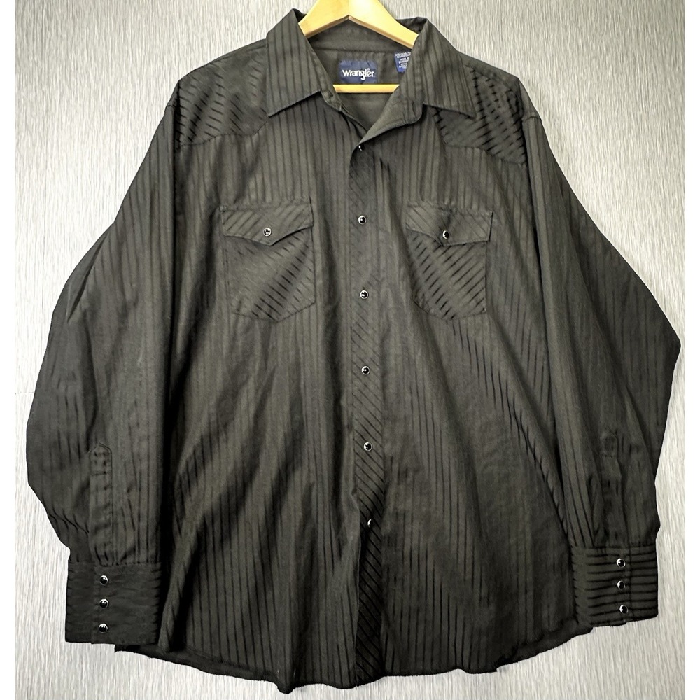 Wrangler Shirt Men's Size XXLarge Black Pearl Snap Western Stripes Dress Casual